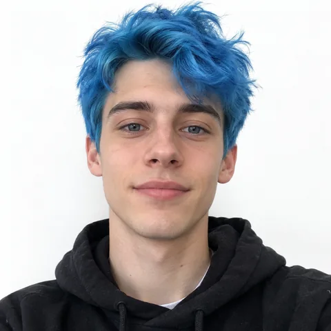 photo to Minecraft skin example – blue dyed hair (fictional portrait)