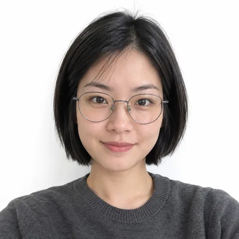 photo to Minecraft skin example – short black hair and glasses (fictional portrait)