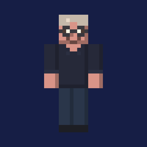 photo to Minecraft skin example – white hair and glasses (front view)